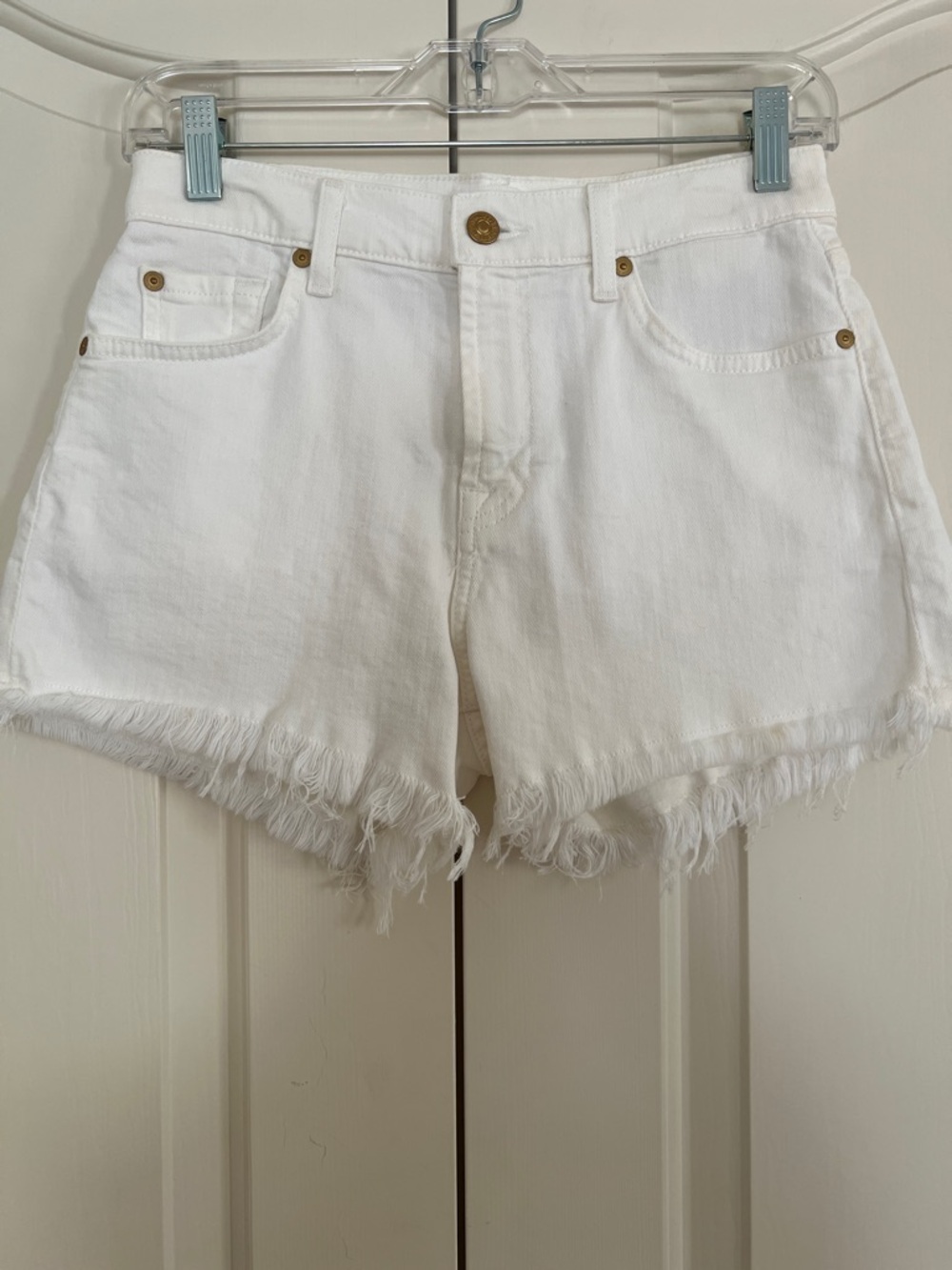 7 For All Mankind White Frayed Hem Denim Shorts
Size 25